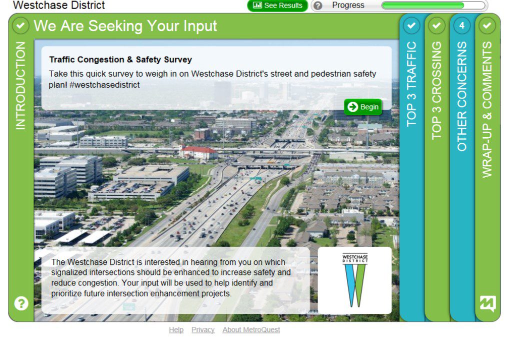 MetroQuest survey of signalized intersections in Westchase District